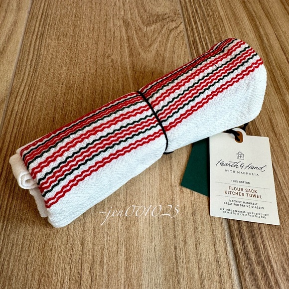 Hearth & Hand Magnolia Christmas Stripe Flour Sack Kitchen Towel White/Green/Red - Picture 5 of 8